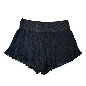 Papaya Black Lace Mini Shorts with Elastic Waistband, Size Medium
